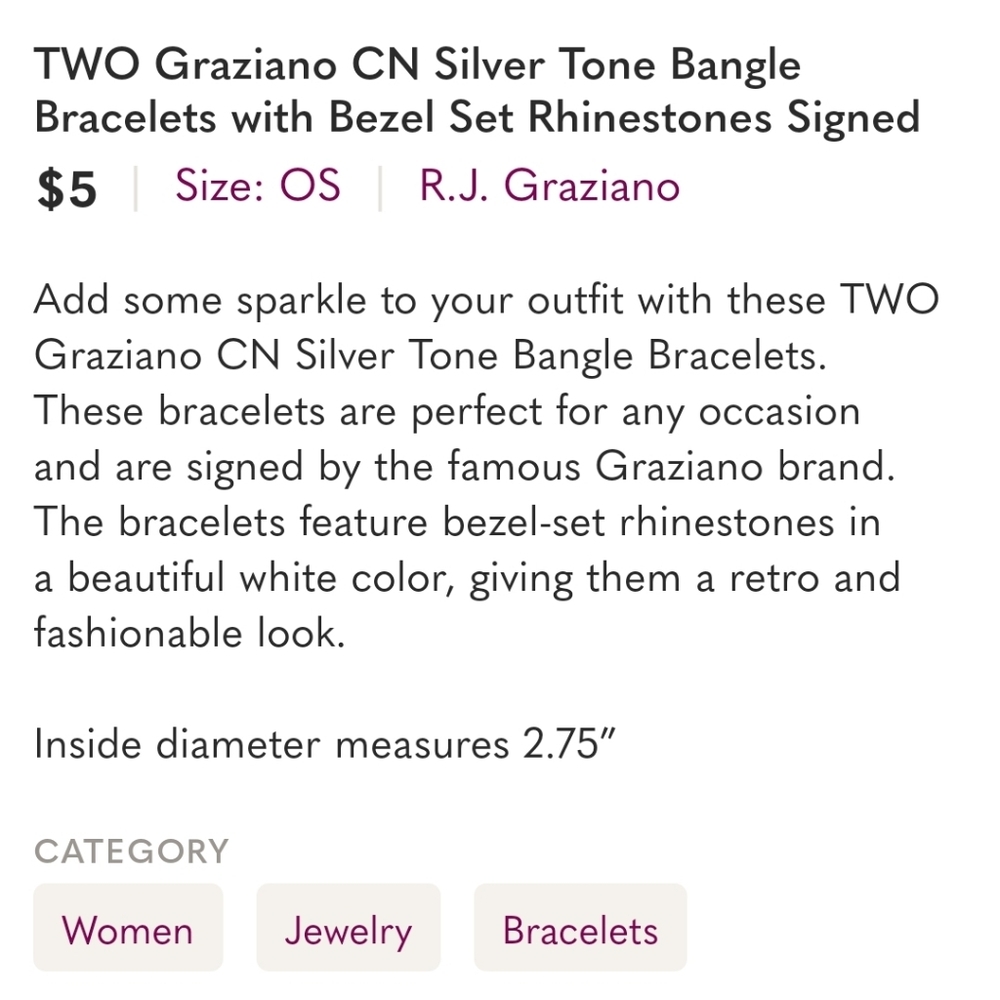 TWO R.J. Graziano CN Signed Silver Tone Bracelets With Bezel Set Rhinestones - Picture 11 of 12